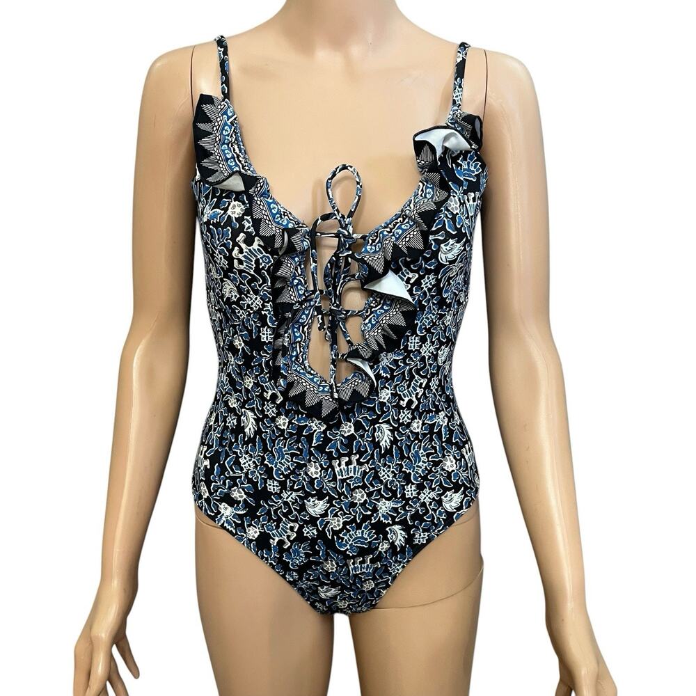 Sea New York Maria One Piece Swimsuit XXS Ruffle Floral Tied Front Cheeky Boho
